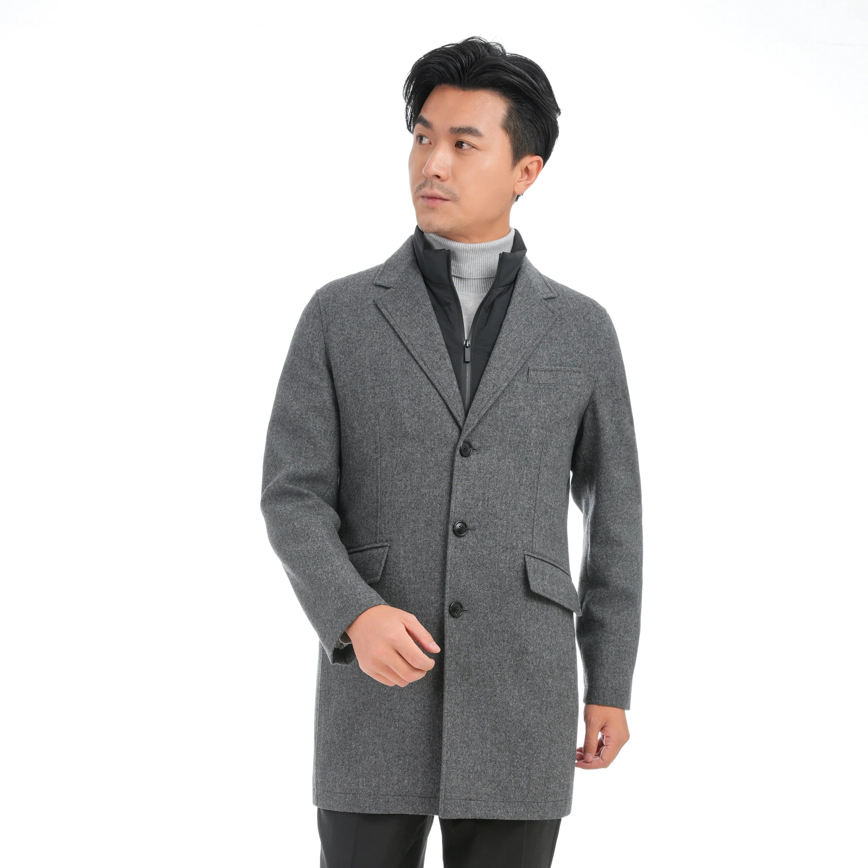 2023 Bosha Men's Winter Trench Coat 100% Wool Overcoat With Down Filling Long Branded Coat for Men
