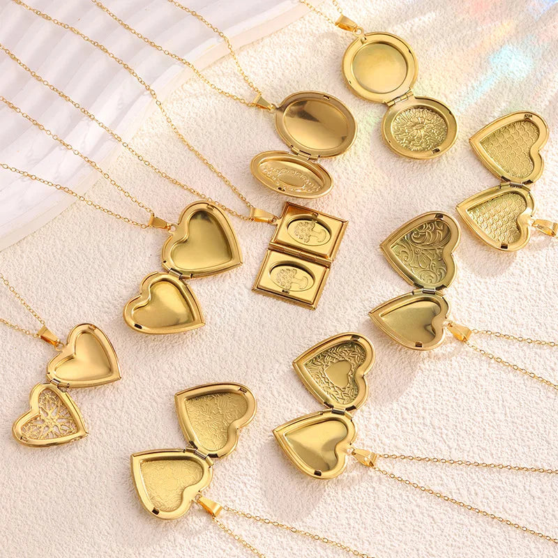 Personalized Custom Stainless Steel Photo Frame Pendant Necklaces 18K Gold Plated Locket Necklace for Women