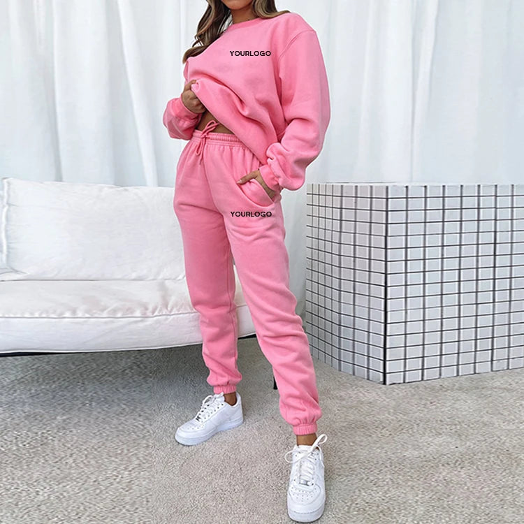 K210626 Custom Loungewear Women Sets Autumn Women Clothing  2 Piece Set Women Streetwear Crew Neck Sweatshirt and Jogger Set