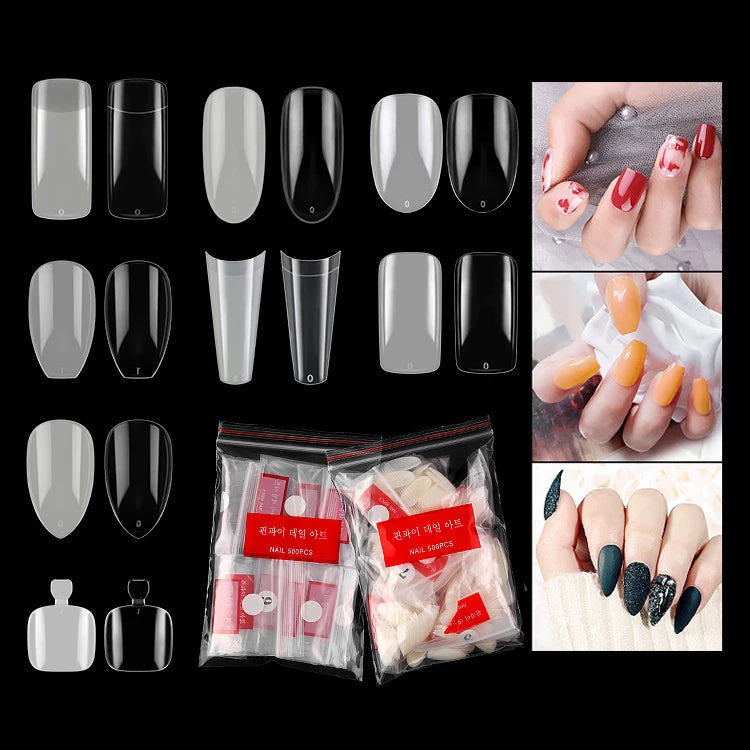 500pcs Clear ABS Artificial Fingernail Tips Long French Full Half Cover Coffin False Nail Easy Application