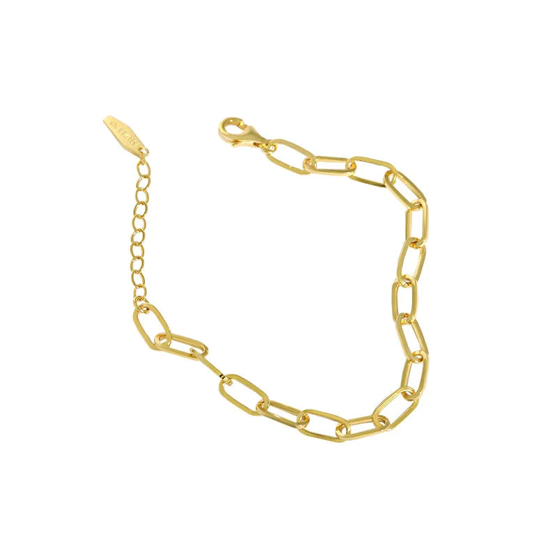 Wholesale 5.4mm Minimalist Paperclip Bracelet 925 Sterling Silver Chain Bracelet 18K Gold Plated Bracelet Women