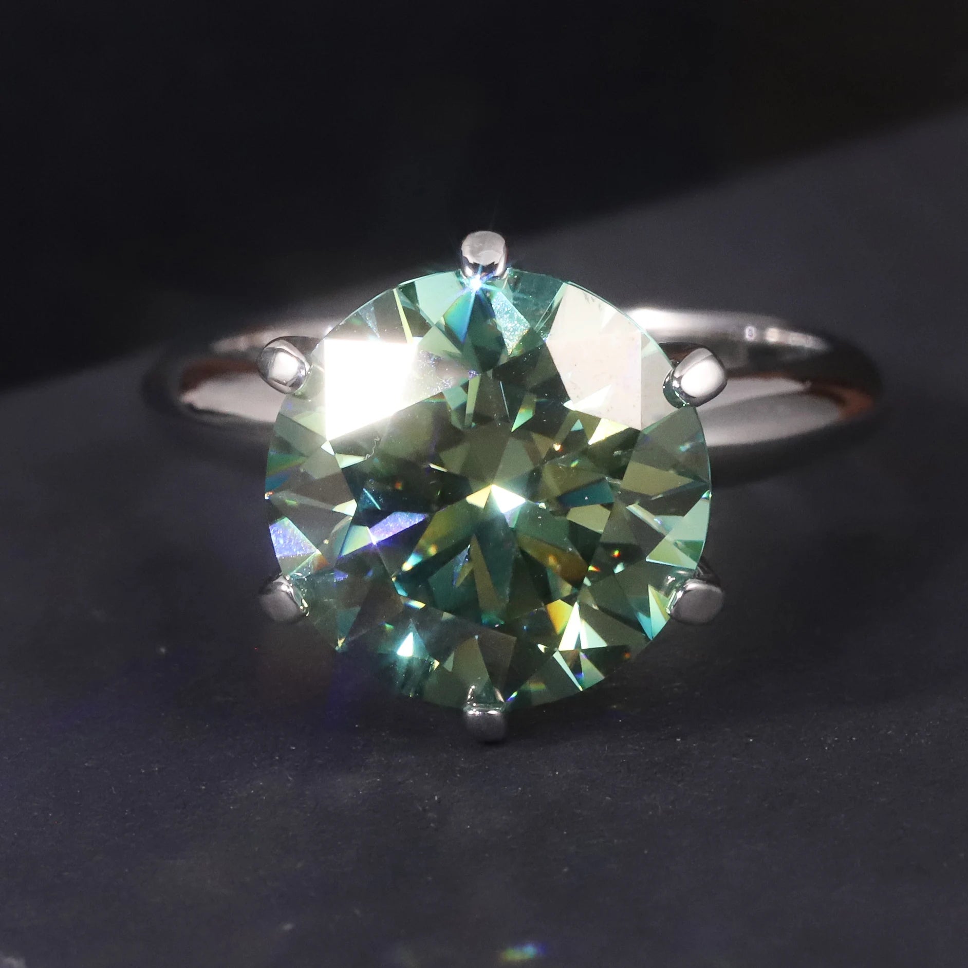 Abiding Jewelry Oversize D Color Green Moissanite Diamond Jewellery Wholesale 925 Sterling Silver 5 Carat Moissanite Ring