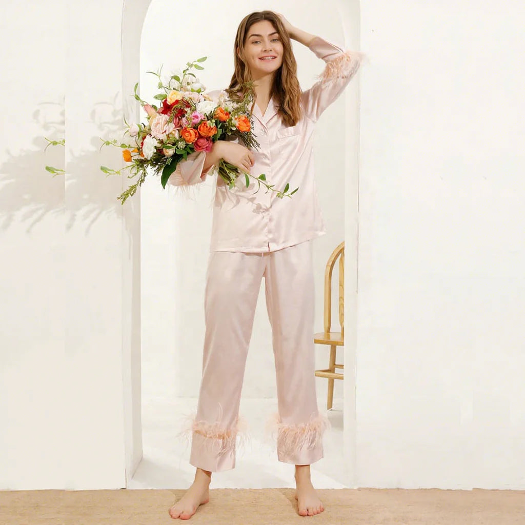 Fung 6023 6027 Bridal Morning Gown Women Sleeve Feather Nightgown Wedding Bridesmaid Group Wedding Kimono Bathrobe