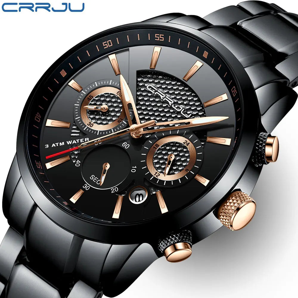 CRRJU 2212 Men Luxury Watch Top New 30m Waterproof Full Steel Chronograph Male Clock Oval Case Shape 22mm Band Width 42mm Dial