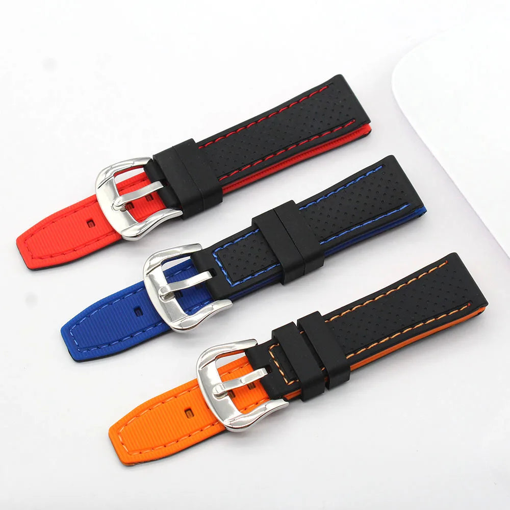 Wholesale Customize Two-tone Cheap Retro Silicone Watch Band Waterproof Black Blue Rally Tropic Sports Rubber Watch Straps