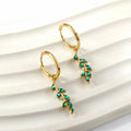 Fashion Earrings Jewelry 316 Stainless Steel Green Zirconia Leaves Huggie Earrings PVD 18k Gold Hoop Earrings for Women