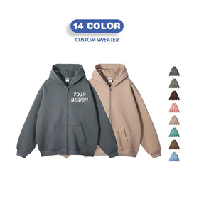 2023 Hip Hop Black Acid Wash Custom Zip up Hoodie Oversized Sweatshirt Puff Printing Full Zip up Hoodie Men