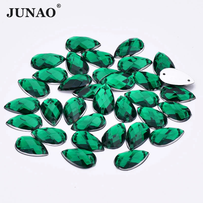 JUNAO 10*14mm 8*13mm 13*18mm 18*25mm Sew on Drop Rhinestones Bulk Flatback Acrylic Strass Sewing Crystal Stones for Needlework