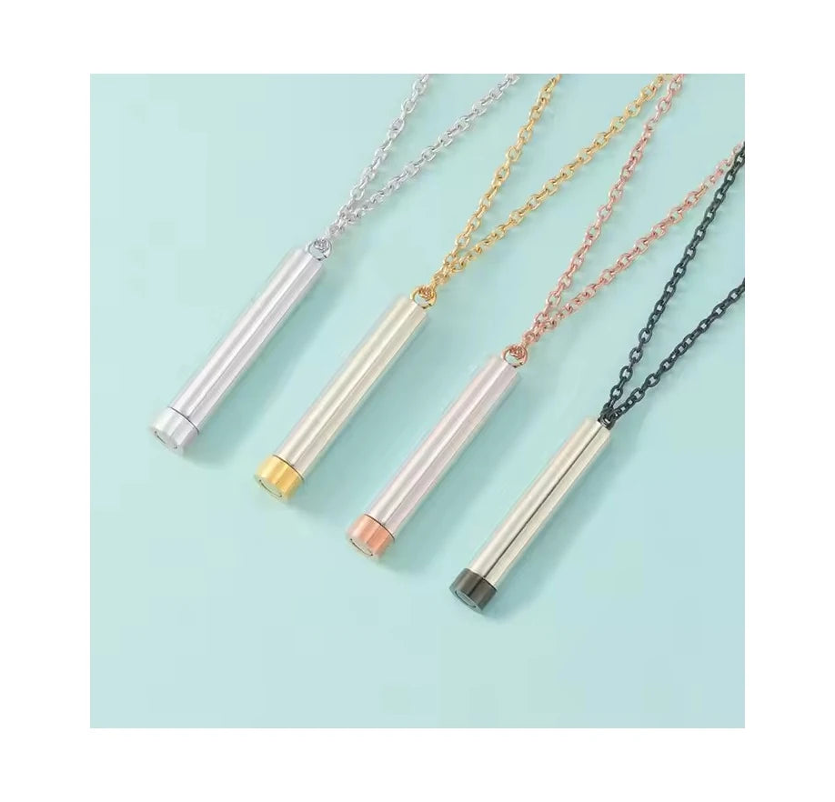 Wholesale Custom Logo Removable Blank Retractable Stainless Steel Cylinder Bar Pendant Necklace for Couple