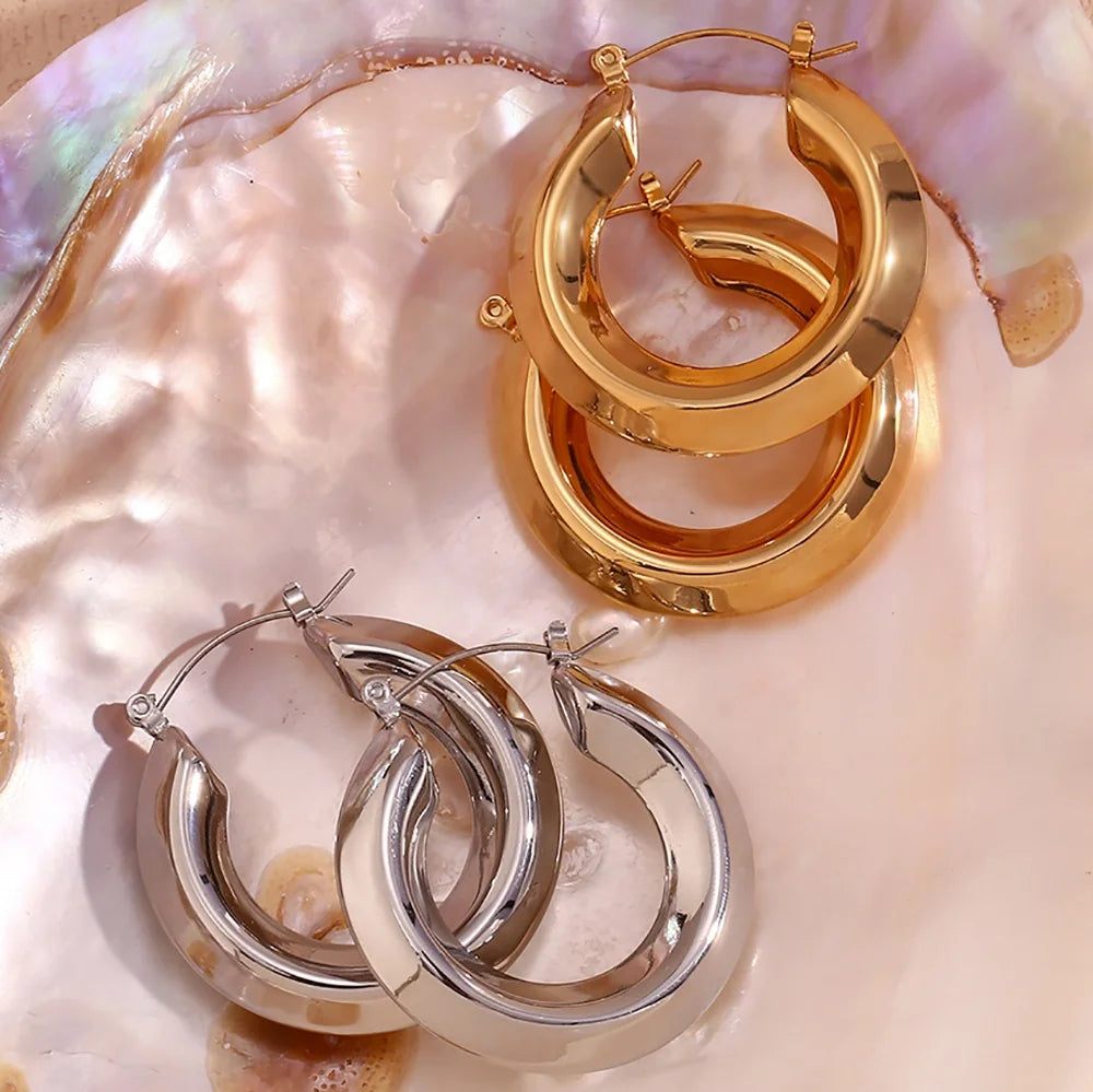Dreamshow Gold Hoop Earrings Hollow Out Statement Earring 18k Gold Plated Jewelry Stainless Steel Jewelry Wholesale