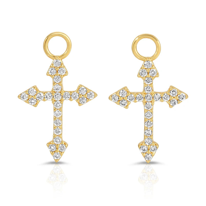 Gemnel New Trendy 18k Gold Cz Cross Charm Pendant Drop Earrings