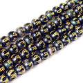 Natural Obsidian Gold-plated Sanskrit Loose Beads Om Mani Padme Hum Strands Beads for Jewelry Making
