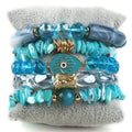 Fashion 5pc Women Hematite Cat Eye Jewelry Crystal Glass Natural Stone Pearl Acryl Pipe Chip Shell Stack Bracelet Set