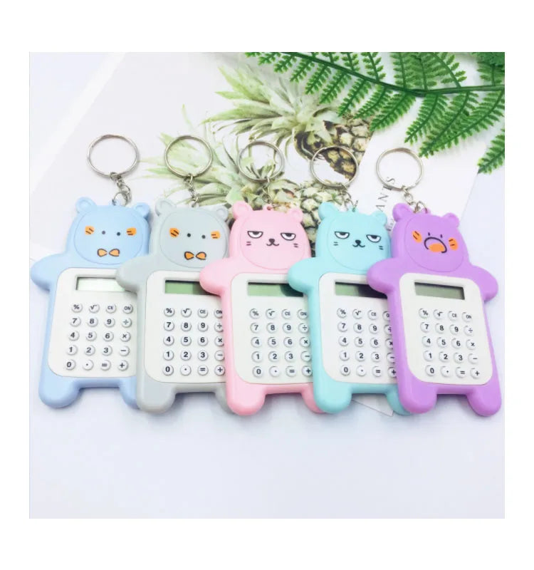 Creative Cute Mini Cartoon Bear Calculator Keychain Office Decompression Tool Student Keyring Pendant Key Chain Gift
