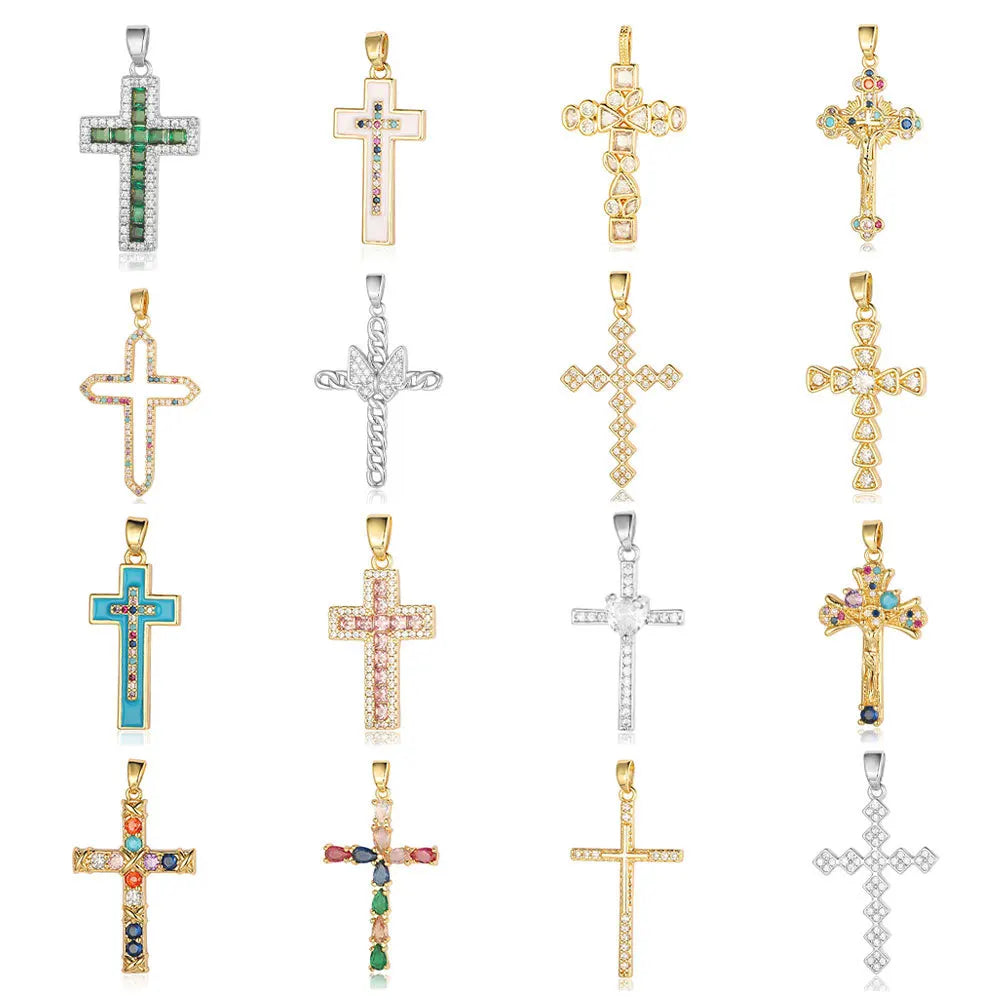 Beimai OEM Accessories Popular Luxury Cross Colorful Zircon Copper DIY Jewelry Charms for Jewelry Making