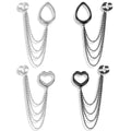 Evorte Children's Tibetan Silver Stainless Steel Water Drops Ear Chain Clip-on Cuff Earring Heart Tassel Ear Tunnel Gauges Plugs