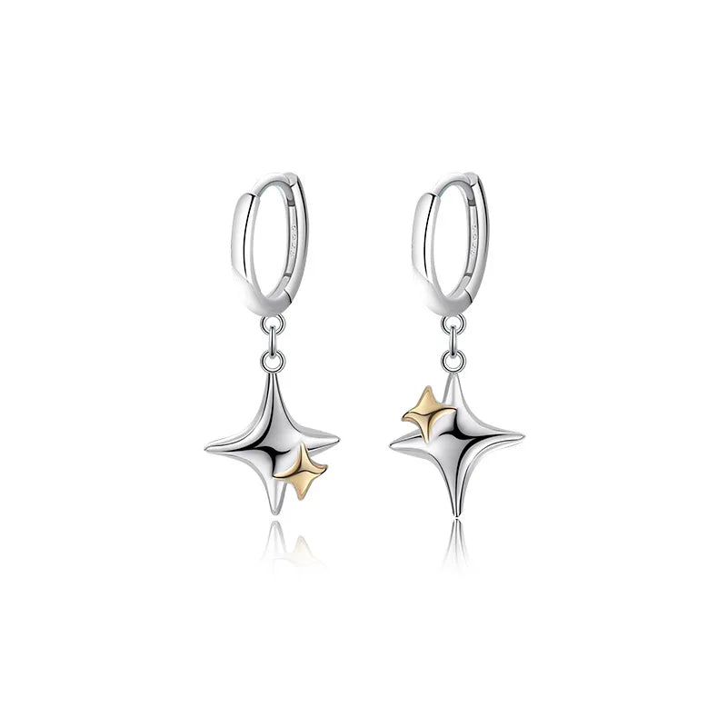 SC 2022 New INS Style Hoop Earrings Elegant Sterling Silver Earrings Minimalist Double Star Dangle Earrings for Women Girls