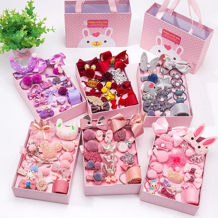 18 Piece Cute Beautiful Children's Gift Hair Accessories Hair Clip Sets Rubber Hairpin