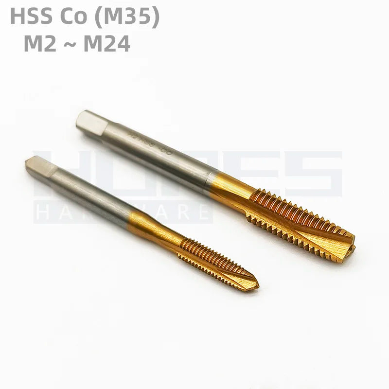 HSS M35 Cobalt TiN Coating Spiral Point Machine Taps with Coarse Fine Pitch Thread M2-M24 for Iron Carbon Stainless Steel