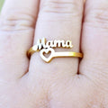 Personality Mother's Day Gift Jewelry Simple Three Colors Stainless Steel Ring Vintage Letters Mama Heart Ring for Women