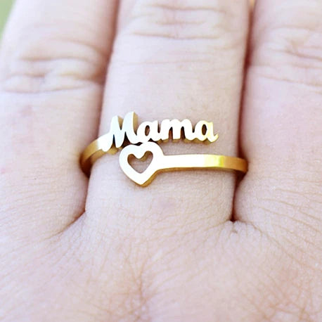 Personality Mother's Day Gift Jewelry Simple Three Colors Stainless Steel Ring Vintage Letters Mama Heart Ring for Women