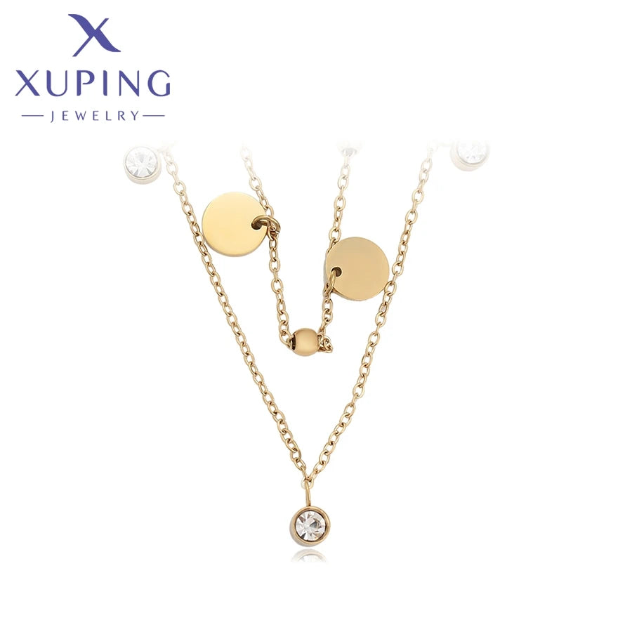 XUPING A00902958 New Wholesale Moissanite Women Stainless Steel Jewelry Ancient Royal 14k Gold Color Fashion Elegant Necklace