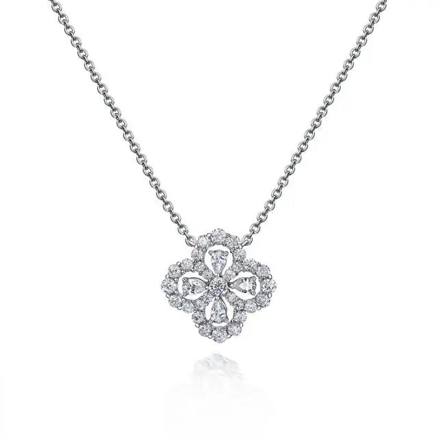 Womens Sterling Silver Four Leaf Clover Lucky Symbol Pendant Necklace