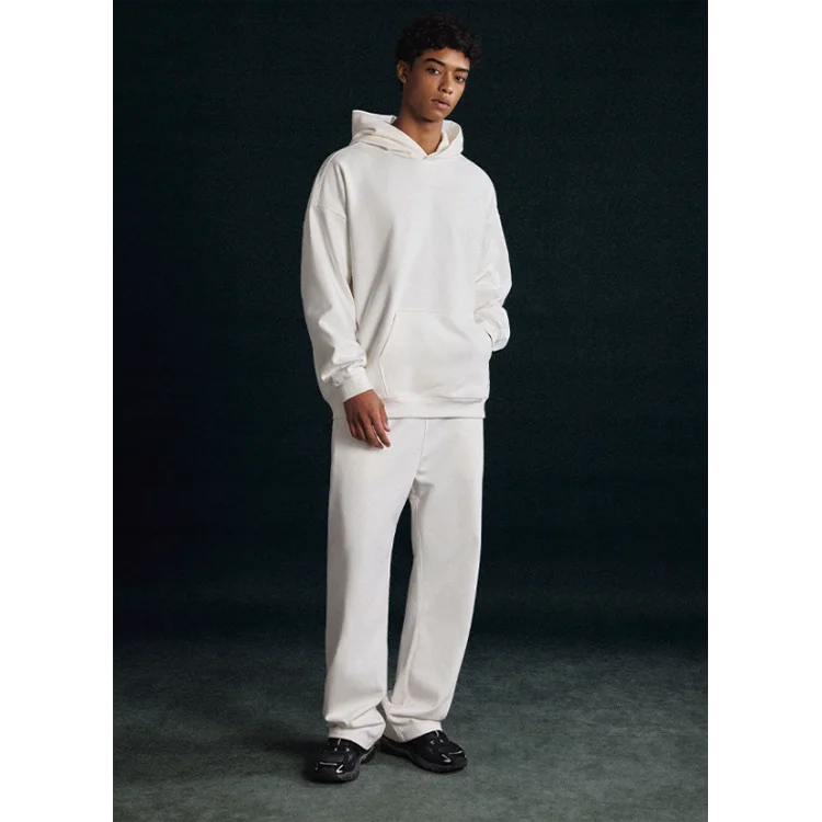 Wenshuo Hooded Long Sleeve Sweatshirt Wholesale Simple Solid Color Set Custom logo Men's Winter Tracksuit Set Factory Direct