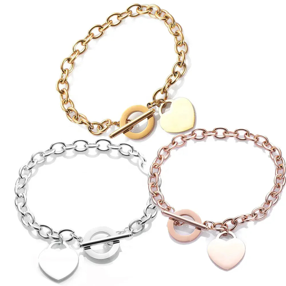 Love Stainless Steel Bracelet With Peach Heart Shaped Letters Rose Gold Bracelet OT Titanium Steel Bracelet