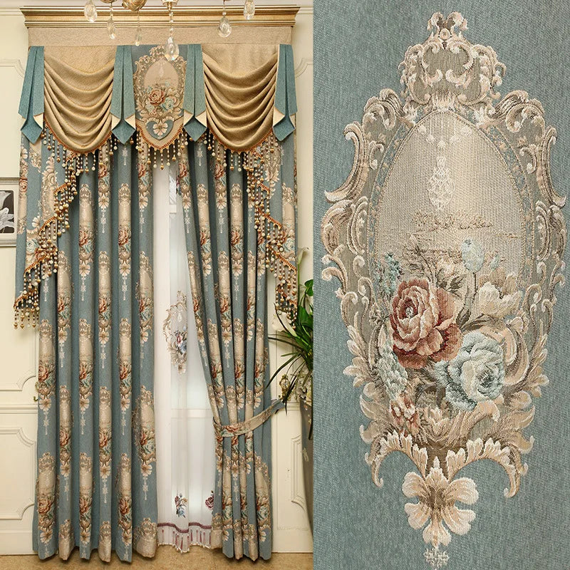 Factory Supply Custom Luxury Chenille Fabric European Style Embroidery Curtains Living Room 3D Embossed Jacquard Curtain