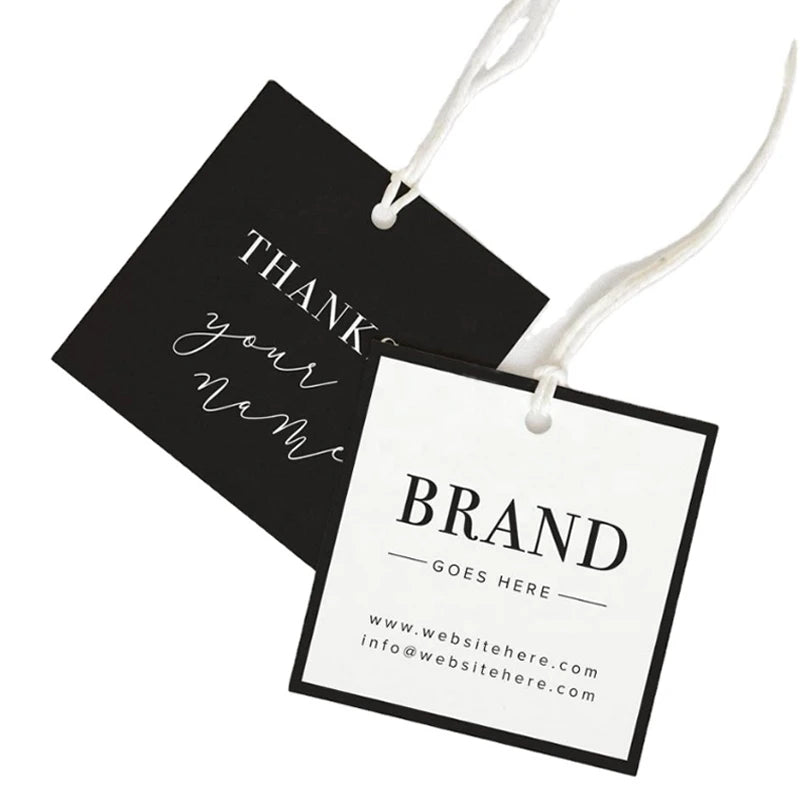 Custom Pvc Transparent China hang Tag Price Brand logo Special Black Card Stock Screen Printed Slim Jeans hang Tag for Clothing