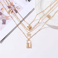 Gold Plated Three Layered Heart Butterfly Lock Necklace
