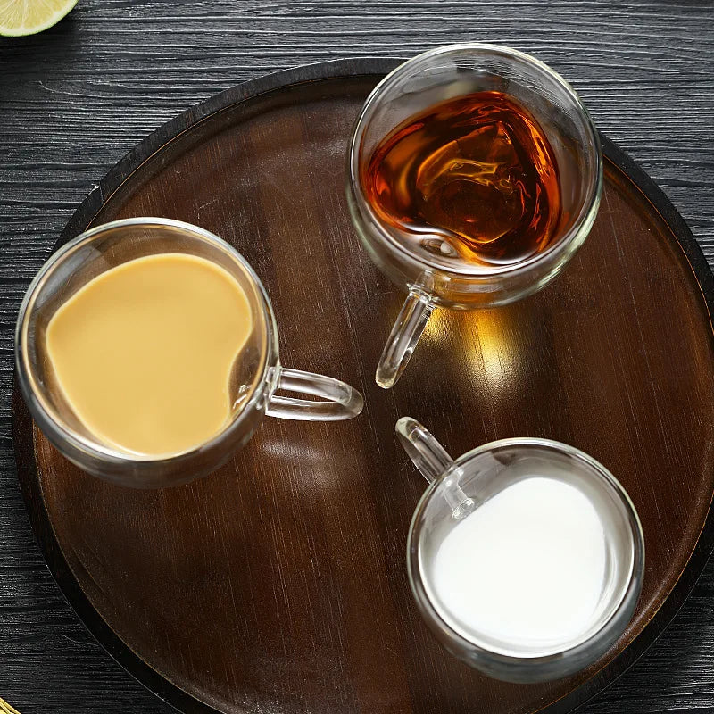 8OZ Hand Craft Clear Unique Heart Shaped Water Juice Cup Double Walled Insulated Glass Coffee Mug Tea Cup Double Wall Glass