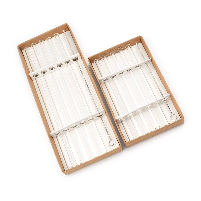 Wholesale Custom Length Glass Straw Set of 2/4/5/8/10 with Custom Paper Box Cocktail Straws