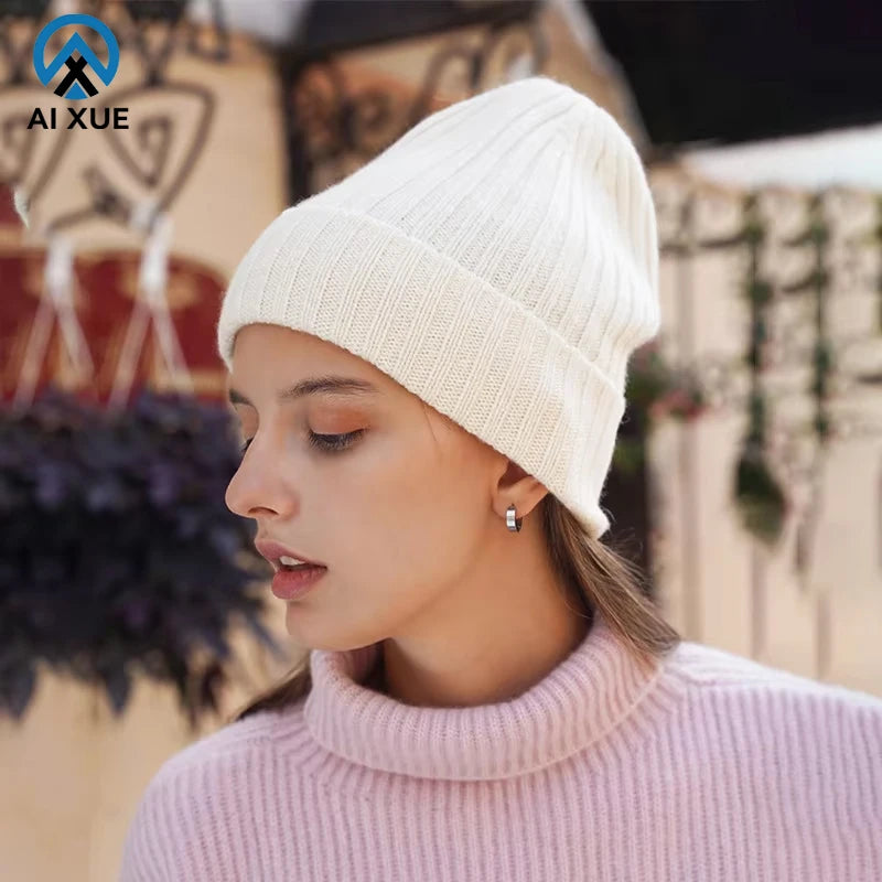 Women's Casual Winter Beanie Hat Solid Color Embroidered Character Cashmere Wool Knitted Hat Factory Sales for Travel