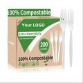 100% Compostable CPLA Heavy Duty Disposable Forks Eco Friendly 200 Count 7Inch Biodegradable Cutlery Giveaways