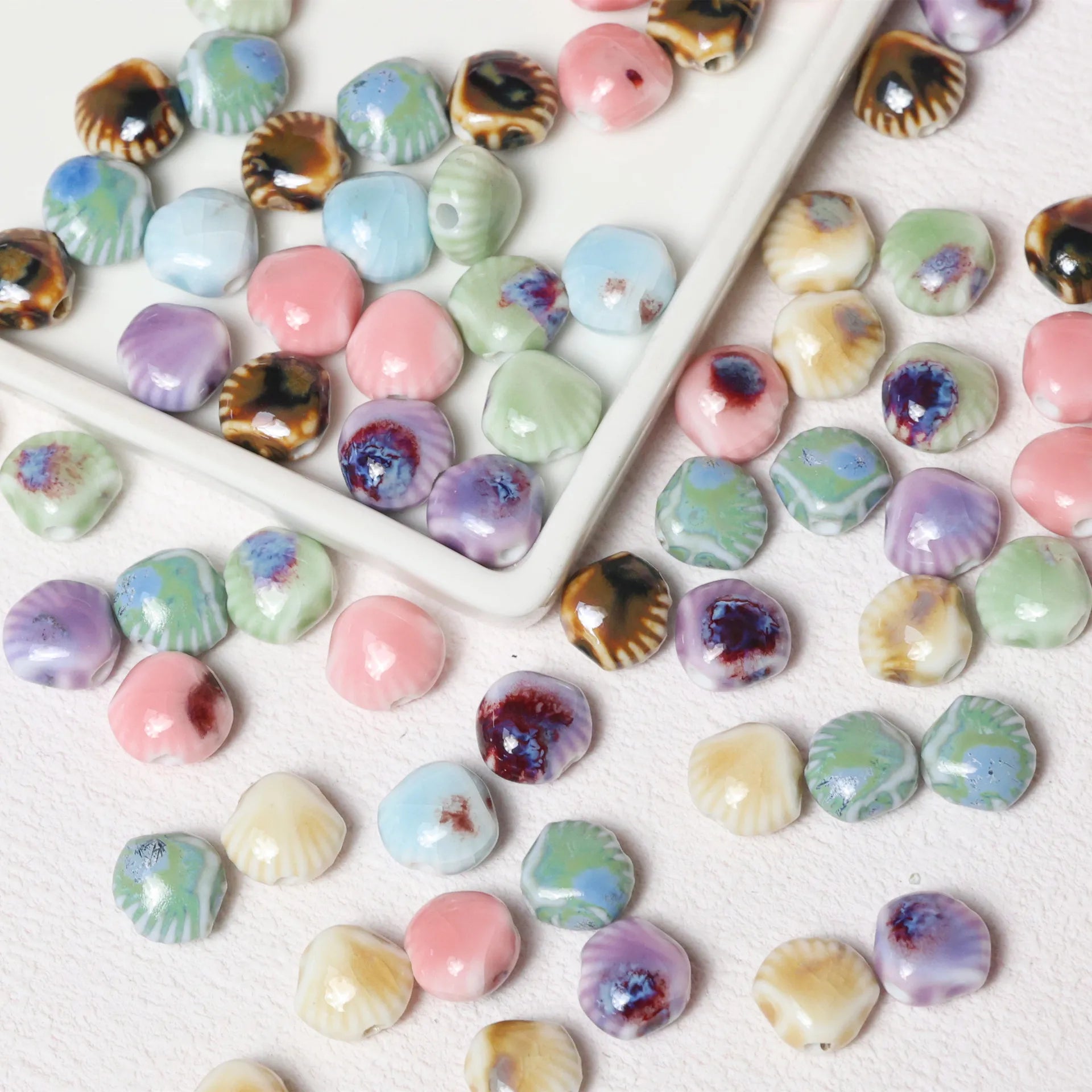 Wholesale Handmade High-Temperature Ceramic Blooming Shell Beads Loose Porcelain Shell Beads for Jewelry Making