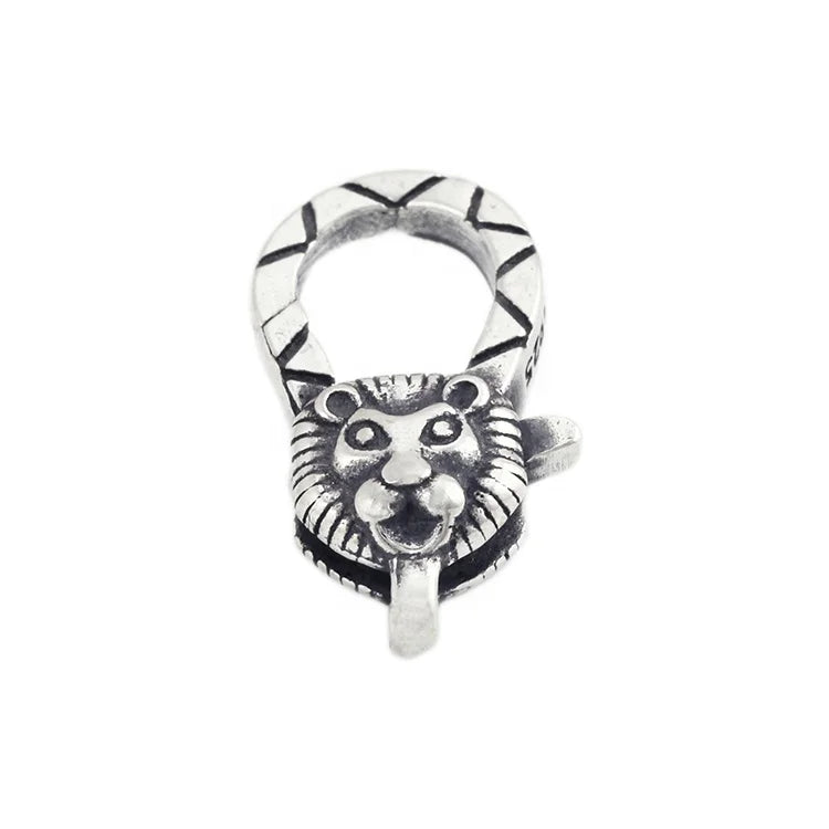 Ready Stock Hip Hop Antique Finishing Oxidized Sterling Silver Lion Lobster Bracelet Clasp Cute Charm Clasp