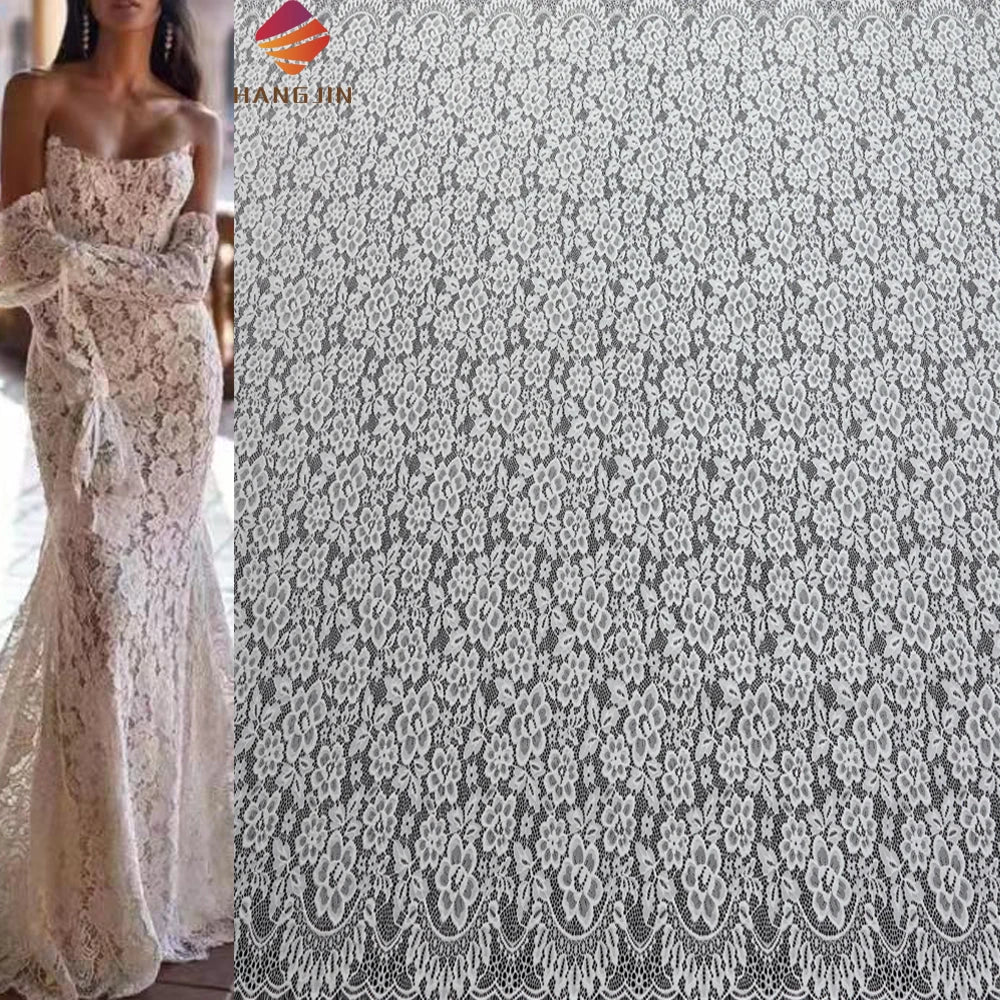 New Fashion Eyelash French Lace Chantilly Corded Trim 3D Embroidery Tulle White Bridal Chantilly Fabric for Garment