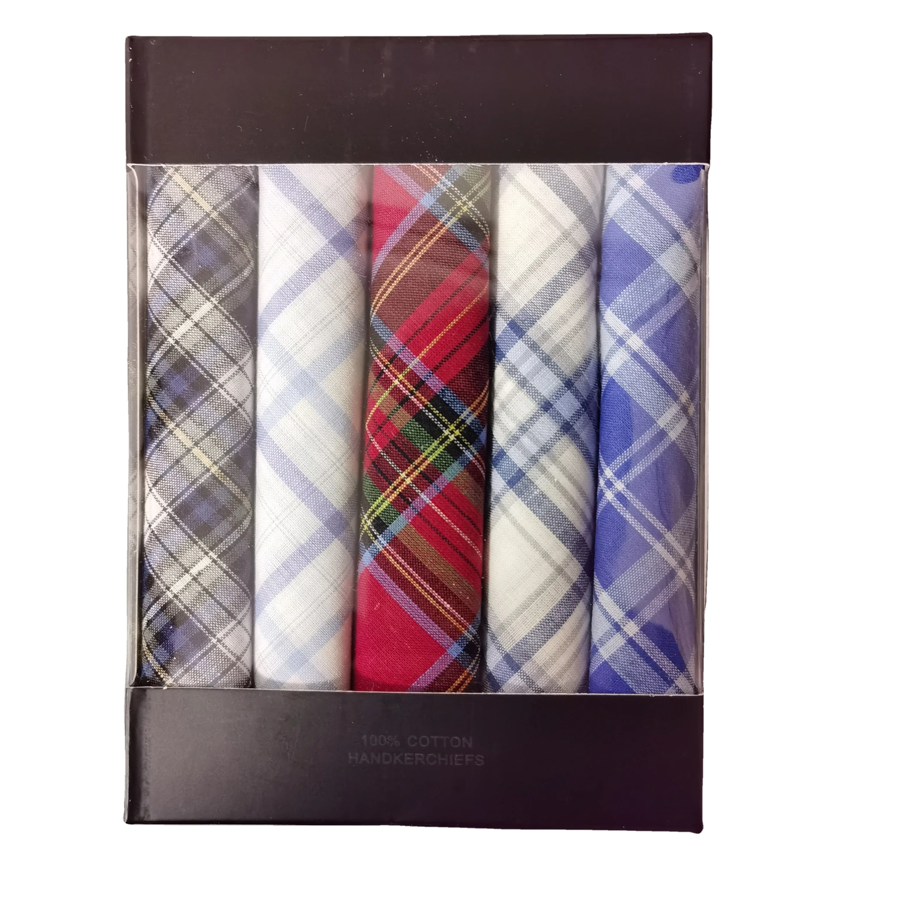 Wholesale 5pcs Premium 40*40cm Men's Yarn Dyed Striped Cotton Handkerchiefs with Box Assorted Color Soft Plaid Hanky for Gifting