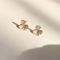 New Trend 18k Gold Plated S925 Sterling Silver Pink Enamel Flower Stud Earrings for Girls Women