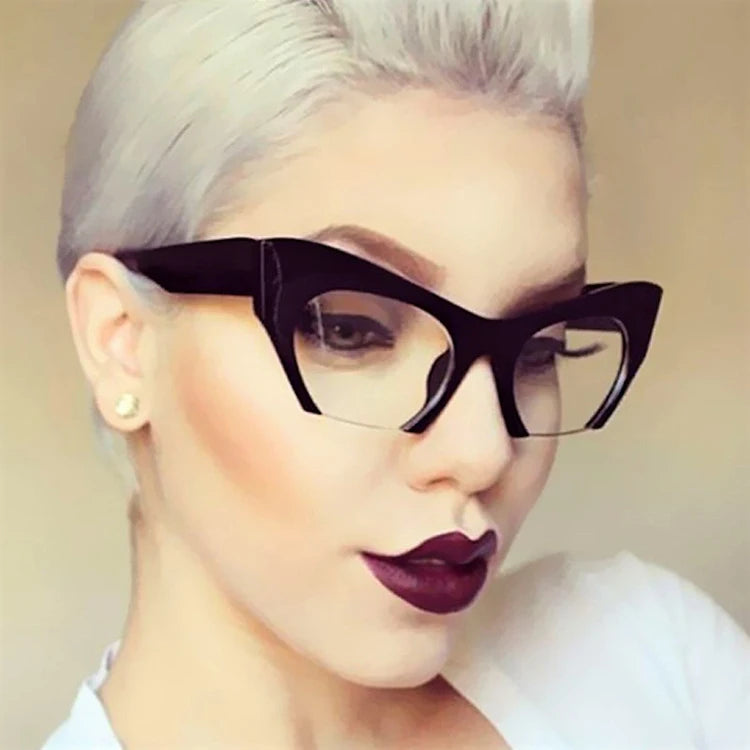 Fashion Clear Lens Cat Eye Optical Eyeglass Frames for Women Hot Selling Half Frame Blue Light Filter Glasses Female