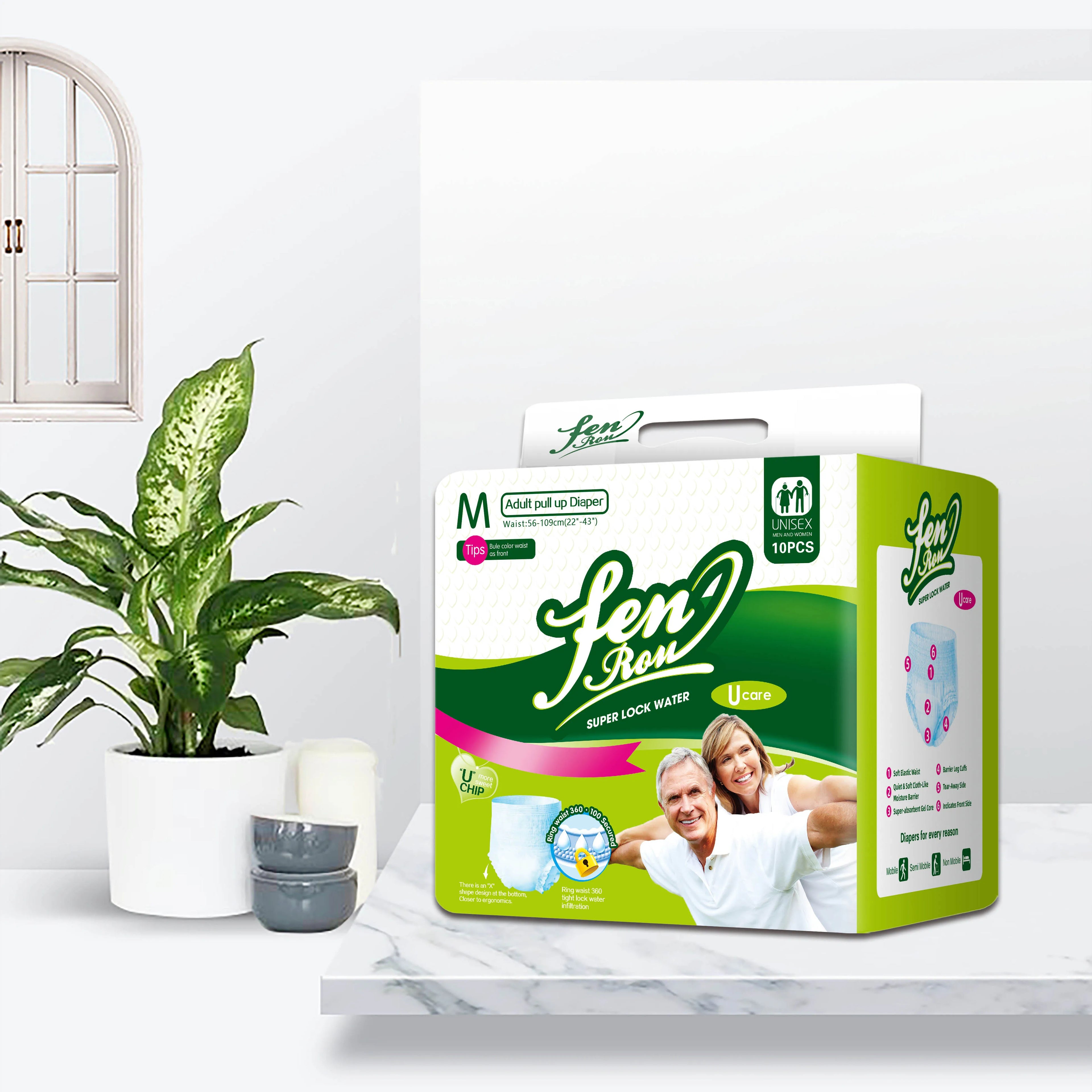 FenRou Adult Pull up Disposable Diapers with High Liquid Absorption & 3D Leak Prevention Non Woven Fabric Sizes M/L/XL