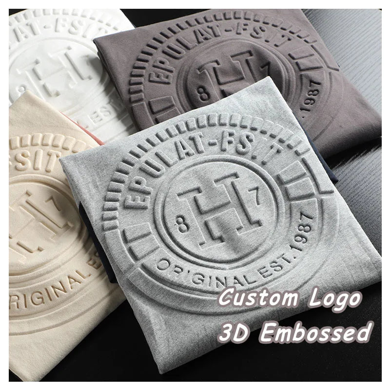 Wholesale Summer Oversized Pure Cotton Crew Neck Short Sleeve T-Shirts Embossed 3D Print Logo Graphic T Shirts for Men