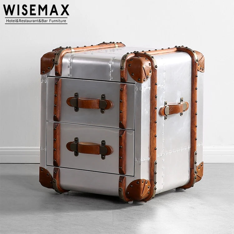 WISEMAX FURNITURE American Style Aluminum Wooden Industrial Coffee Table Classical Bedside Table