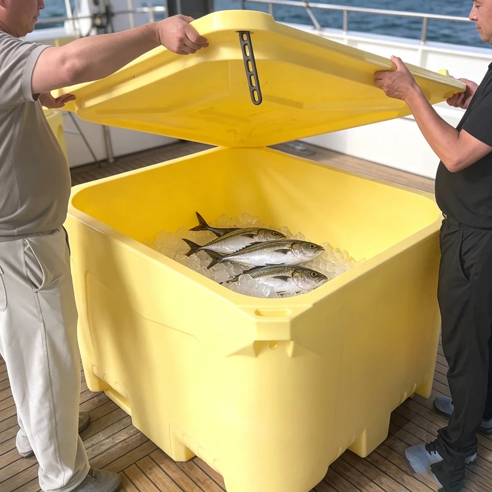 800L Rotomolded Insulated Fish Container Heavy Duty LLDPE Seafood Transport Box Forklift Base OEM ODM Manufacturer Factory