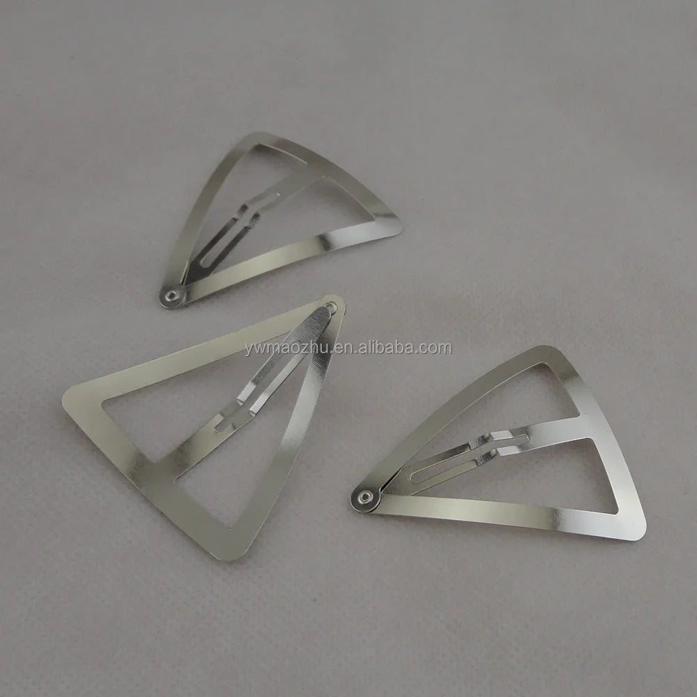 6cm Silver Large Triangle Metal Snap Hair Clips for DIY Womens Big Side Hairpins Lead Free Nickle Free