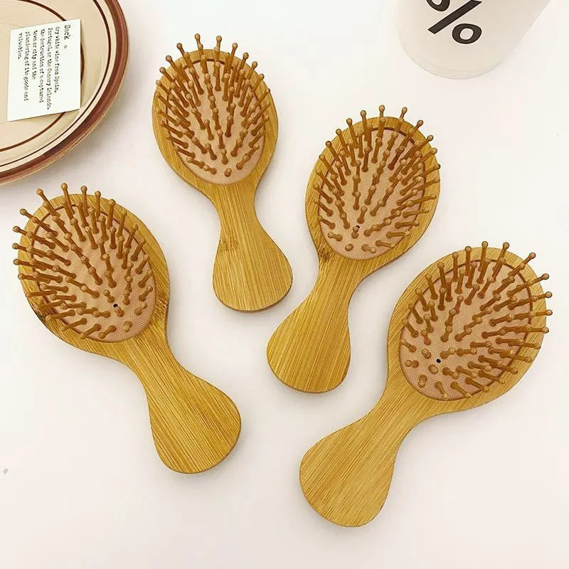 Hotel Travel Mini Bamboo Wood Laser Comb Cushion Massage Hair Brush Paddle Detangle Anti-static Air Brush for Hair Home
