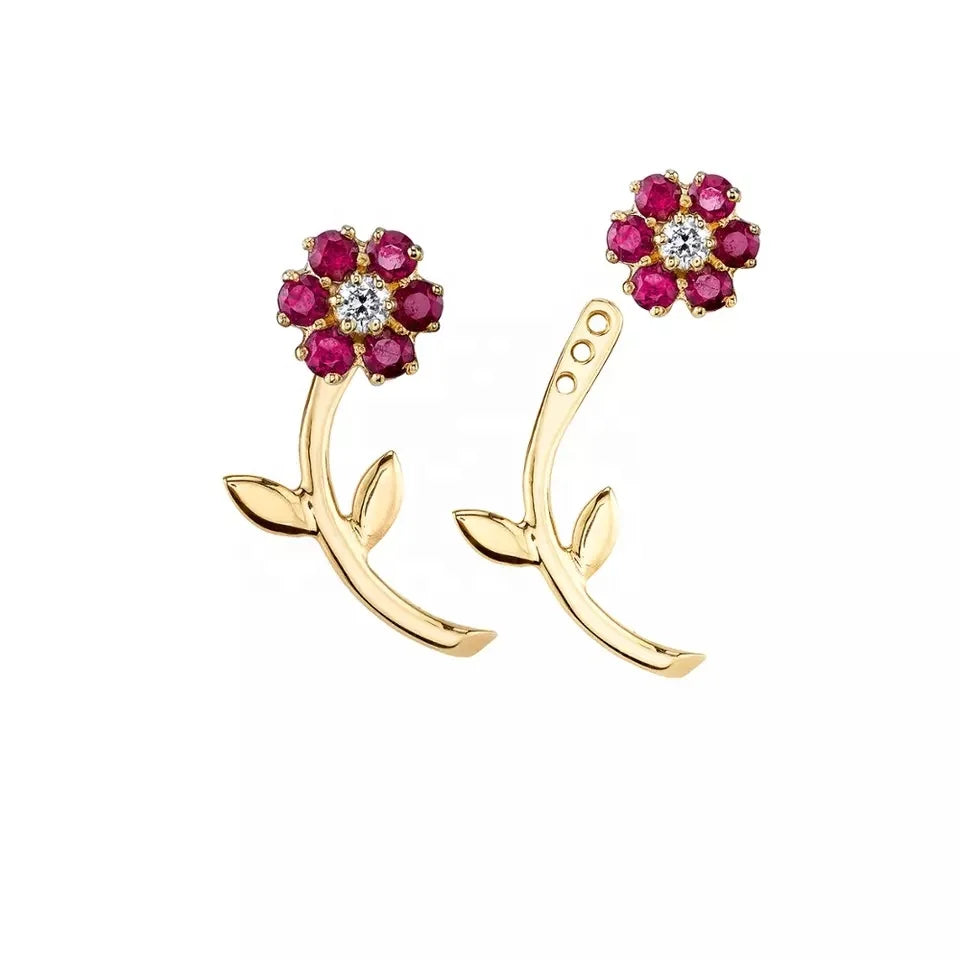 LOZRUNVE Fashion Jewelry 925 Silver Adjustable Front and Back Flower Ear Jacket Earring