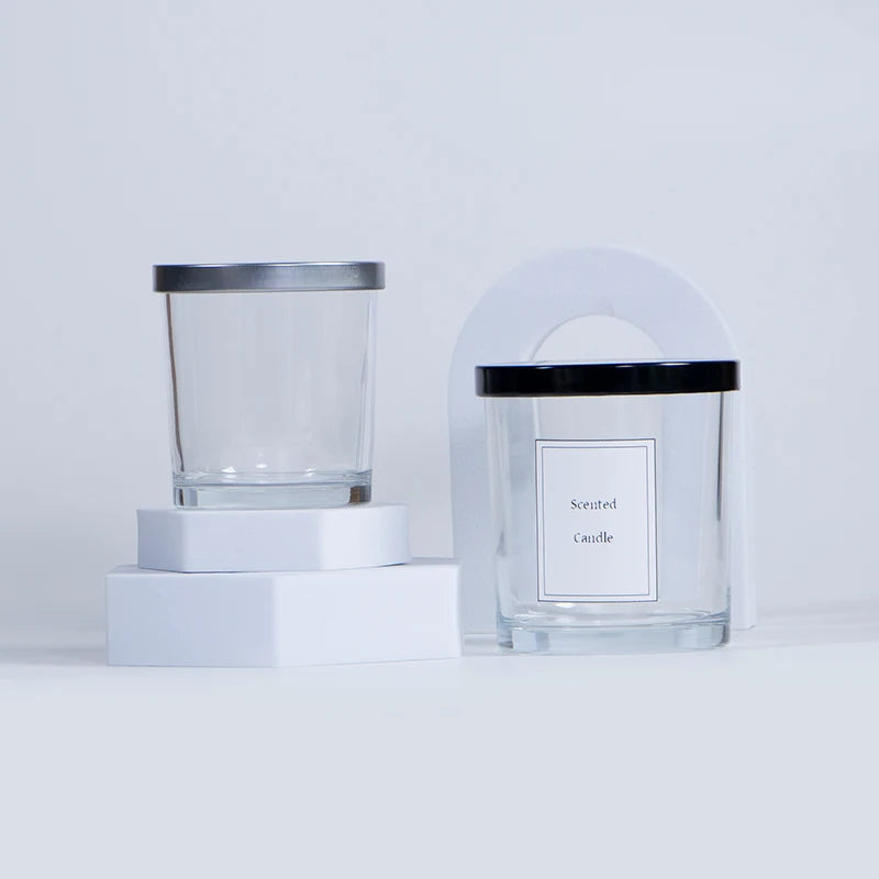 Transparent Cylinder 10oz Empty Candle Holders Lanterns and Candle Glass Jars with Metal Lid